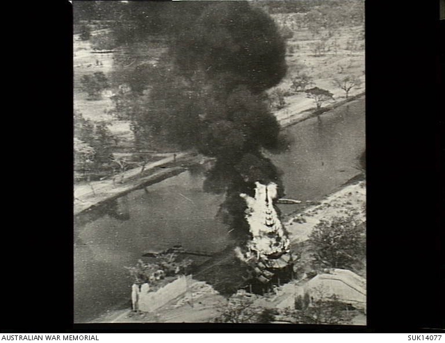 Gate on fire at Fort Dufferin, 10th March 1945