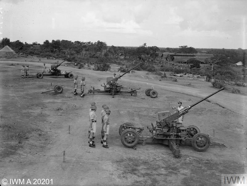 Royal Marines training with Bofors light anti-aircraft guns at Ceylon, September 1943.